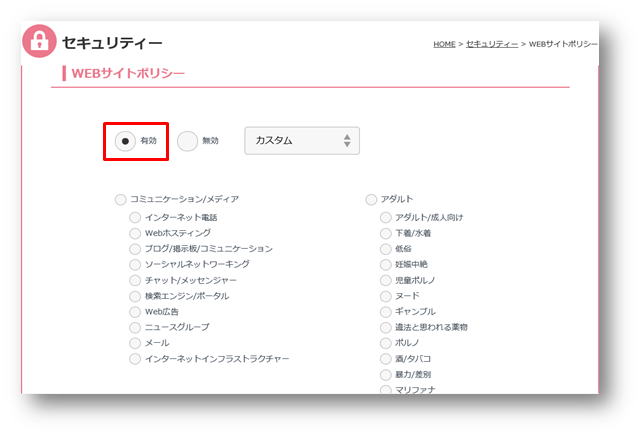 WEBサイトポリシーが有効になっている画像