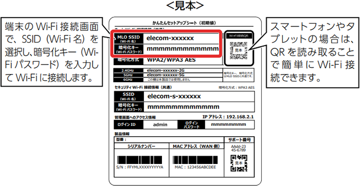 かんたんセットアップシートのイメージ画像