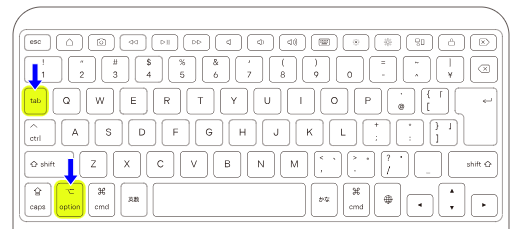 「option」キーと「Tab」キーを押すイメージ画像