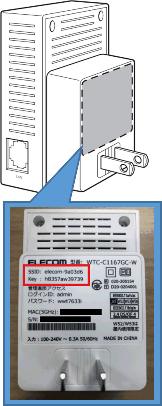 ELECOM中継器のSSID記載ラベル